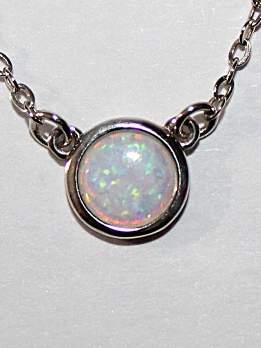 Sterling Silver Minimalist Faux Opal Necklace 20 Inches